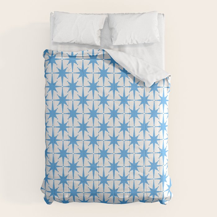 Mid Century Modern Atomic Starbursts Blue and White Pattern Comforter Gallery Image 6
