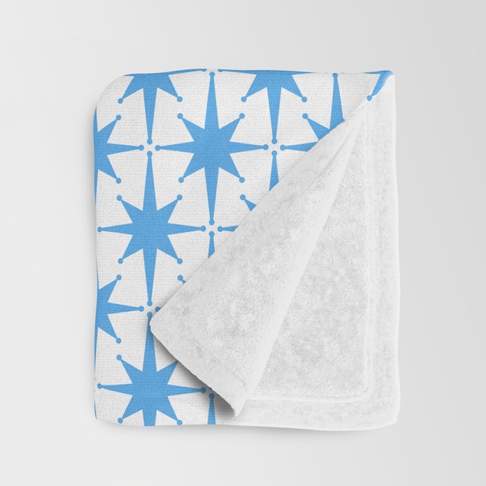Mid Century Modern Atomic Starbursts Blue and White Pattern Throw Blanket Gallery Image 3