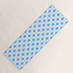 Mid Century Modern Atomic Starbursts Blue and White Pattern Yoga Mat Gallery Image 1