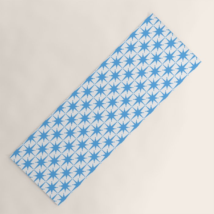 Mid Century Modern Atomic Starbursts Blue and White Pattern Yoga Mat Gallery Image 1