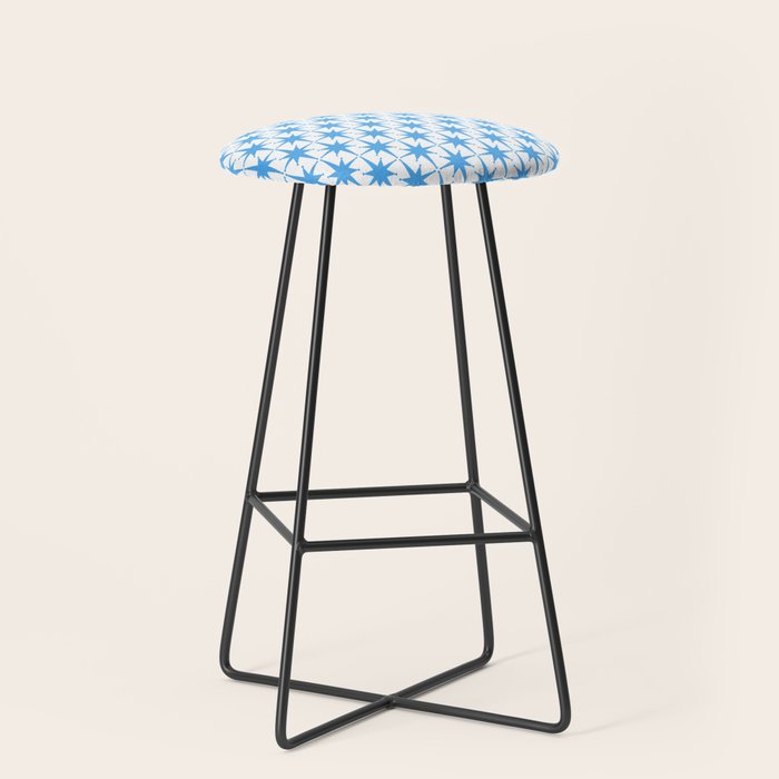 Mid Century Modern Atomic Starbursts Blue and White Pattern Stool Gallery Image 1