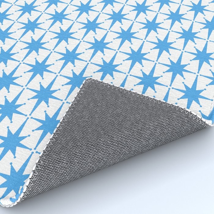 Mid Century Modern Atomic Starbursts Blue and White Pattern Rug Gallery Image 4