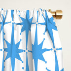 Mid Century Modern Atomic Starbursts Blue and White Pattern Window Curtain Gallery Image 2