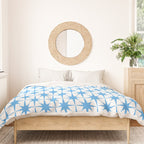 Mid Century Modern Atomic Starbursts Blue and White Pattern Duvet Cover Gallery Image 3