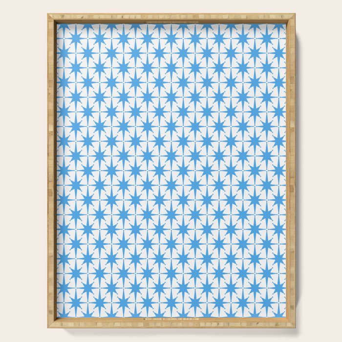 Mid Century Modern Atomic Starbursts Blue and White Pattern Serving Tray Gallery Image 1