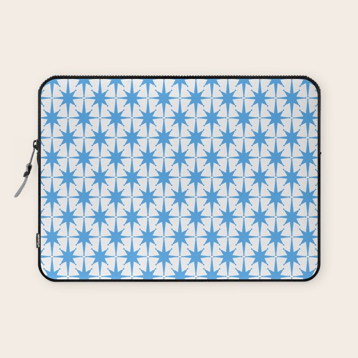 Mid Century Modern Atomic Starbursts Blue and White Pattern Laptop Sleeve Gallery Image 1