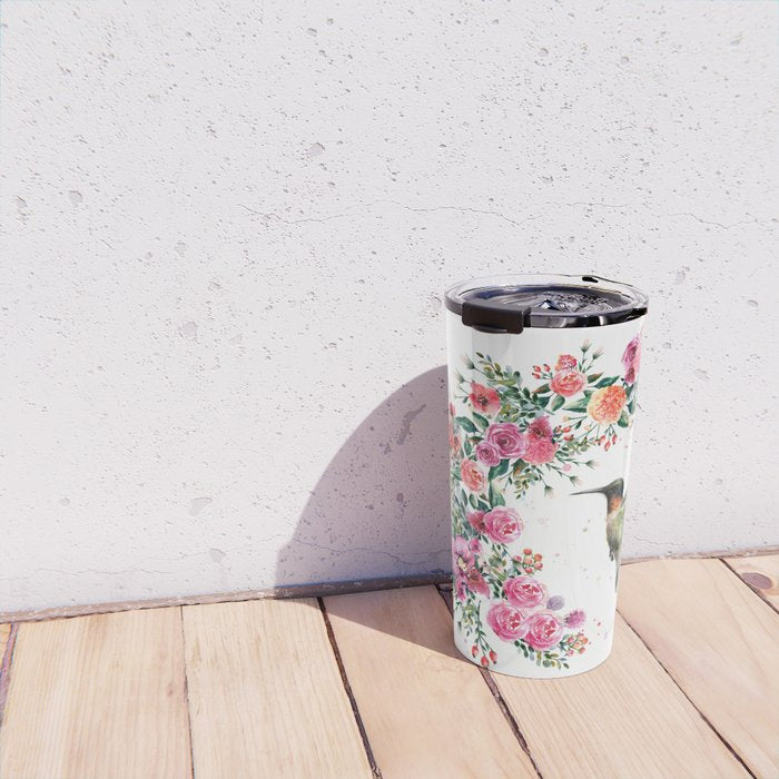 Hummingbird and Flowers Watercolor Animals Travel Mug Gallery Image 4