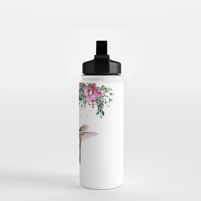 Hummingbird and Flowers Watercolor Animals Water Bottle Gallery Image 2