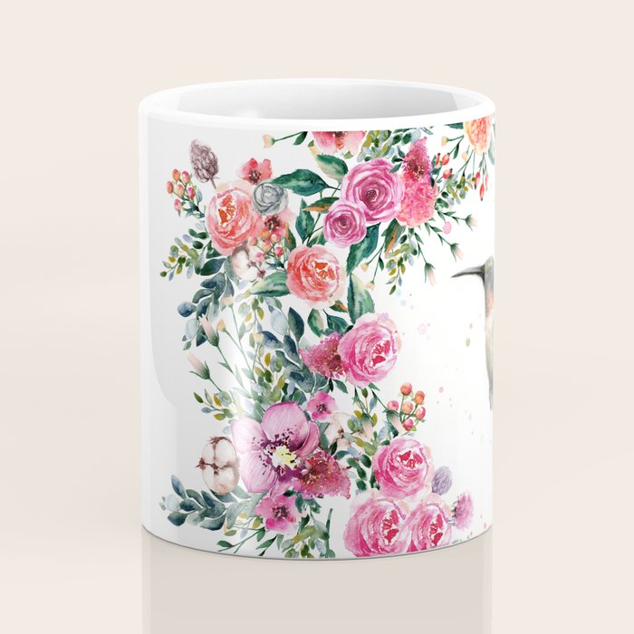 Hummingbird and Flowers Watercolor Animals Coffee Mug Gallery Image 4