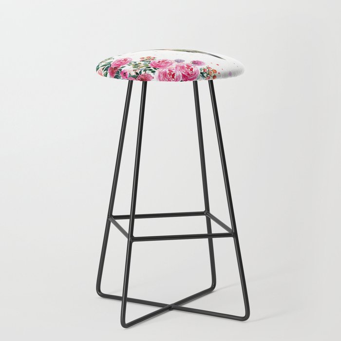 Hummingbird and Flowers Watercolor Animals Stool Gallery Image 1