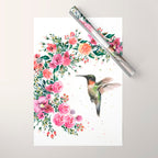 Hummingbird and Flowers Watercolor Animals Wrapping Paper Gallery Image 1