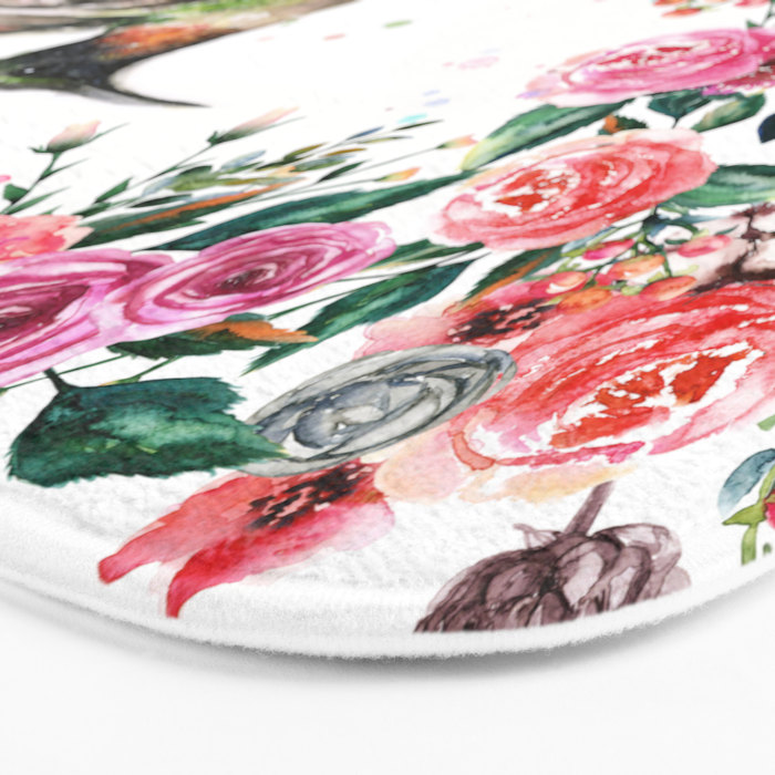 Hummingbird and Flowers Watercolor Animals Bath Mat Gallery Image 3
