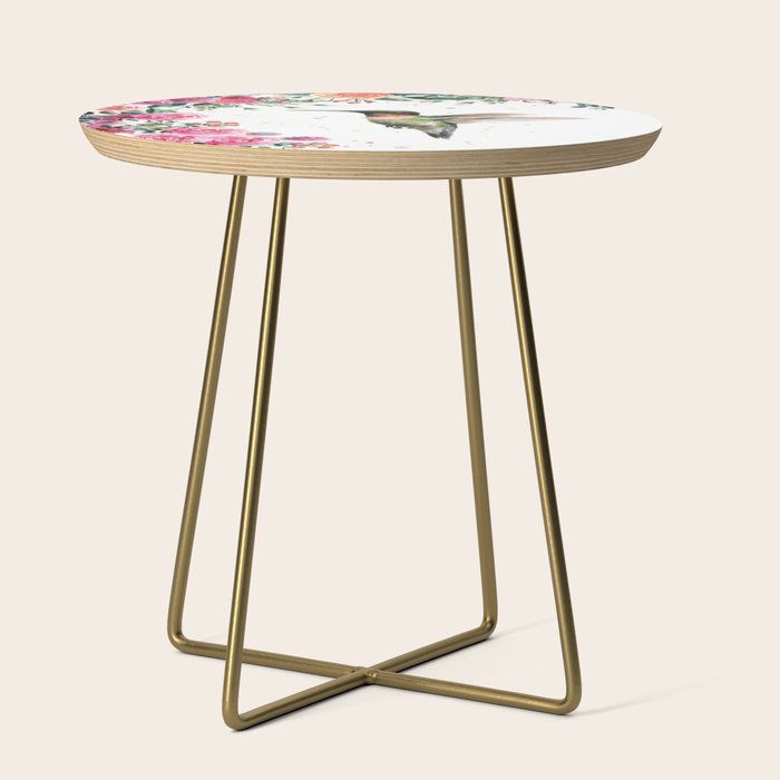 Hummingbird and Flowers Watercolor Animals Side Table Gallery Image 1