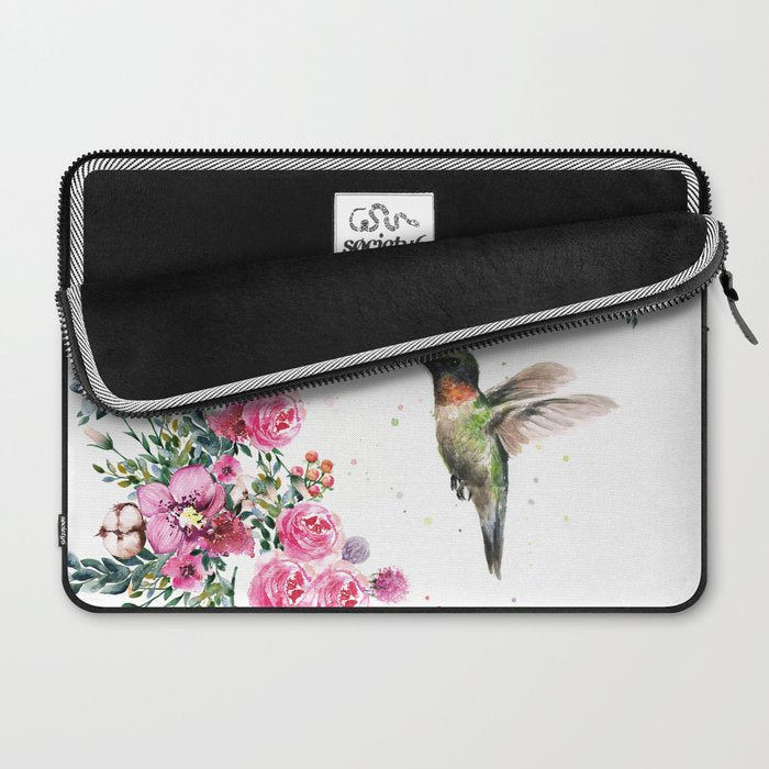 Hummingbird and Flowers Watercolor Animals Laptop Sleeve Gallery Image 2