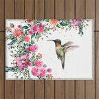 Hummingbird and Flowers Watercolor Animals Outdoor Rug Gallery Image 1