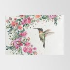 Hummingbird and Flowers Watercolor Animals Rug Gallery Image 2