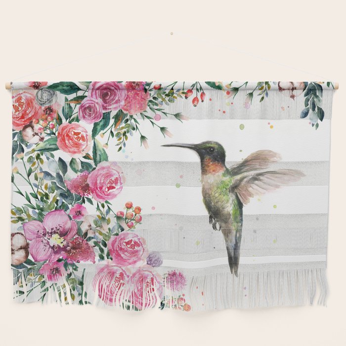 Hummingbird and Flowers Watercolor Animals Wall Hanging Gallery Image 1
