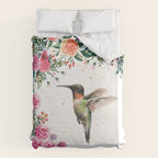 Hummingbird and Flowers Watercolor Animals Duvet Cover Gallery Image 6