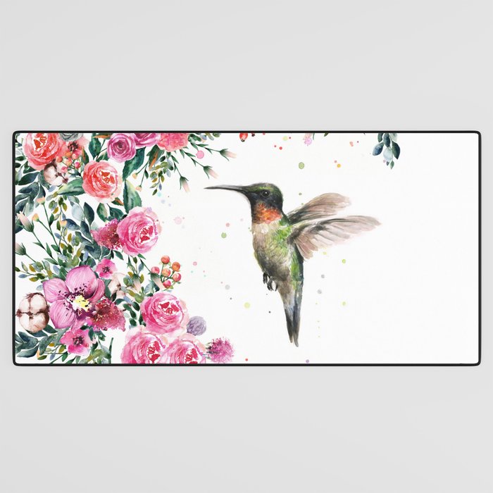Hummingbird and Flowers Watercolor Animals Desk Mat Gallery Image 3