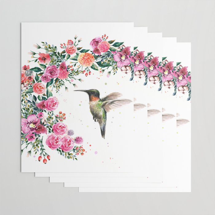 Hummingbird and Flowers Watercolor Animals Wrapping Paper Gallery Image 3