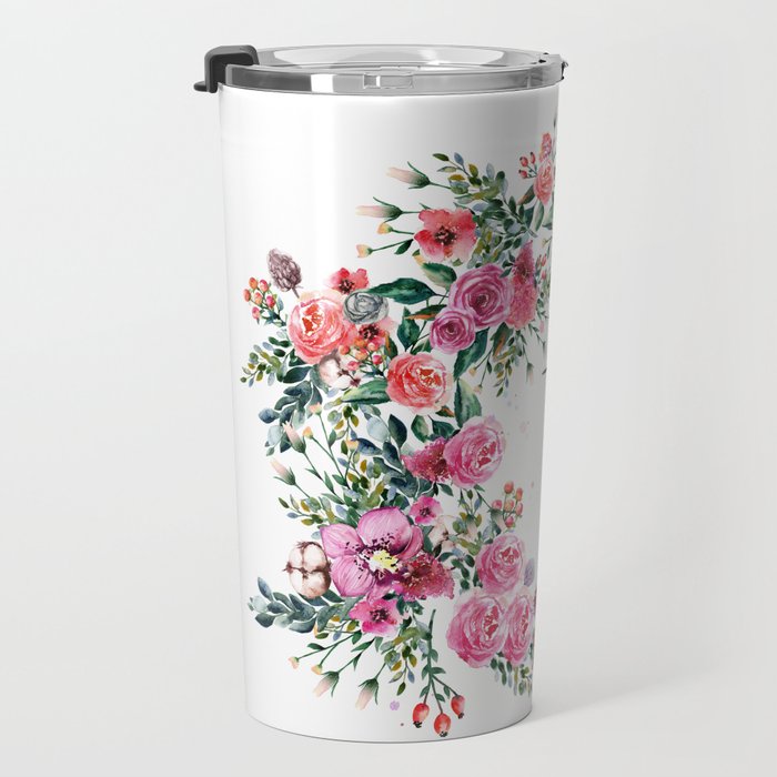 Hummingbird and Flowers Watercolor Animals Travel Mug Gallery Image 3