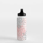 Floral Pattern, Coral Pink and Gray Water Bottle Gallery Image 3