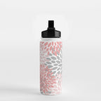 Floral Pattern, Coral Pink and Gray Water Bottle Gallery Image 2