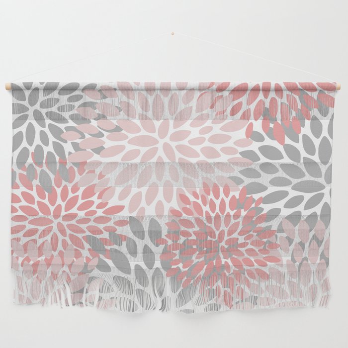 Floral Pattern, Coral Pink and Gray Wall Hanging Gallery Image 1