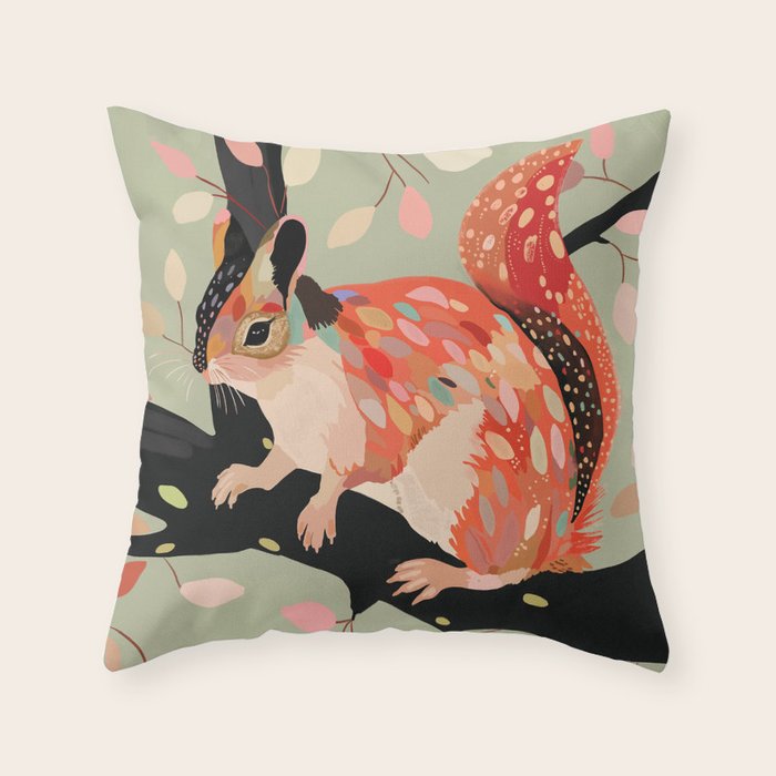 Squirrel In The Tree  Throw Pillow Gallery Image 1