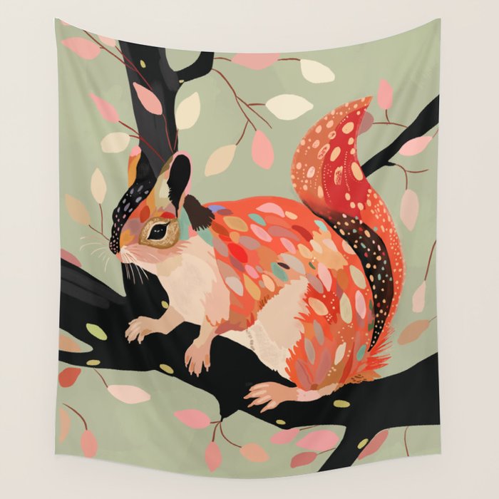 Squirrel In The Tree  Wall Tapestry Gallery Image 4