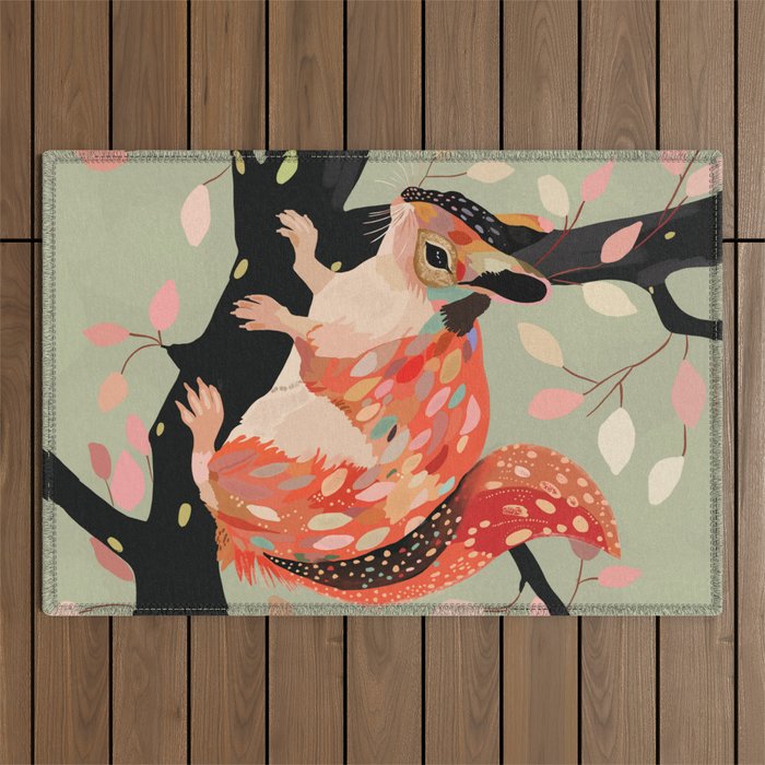 Squirrel In The Tree  Outdoor Rug Gallery Image 1