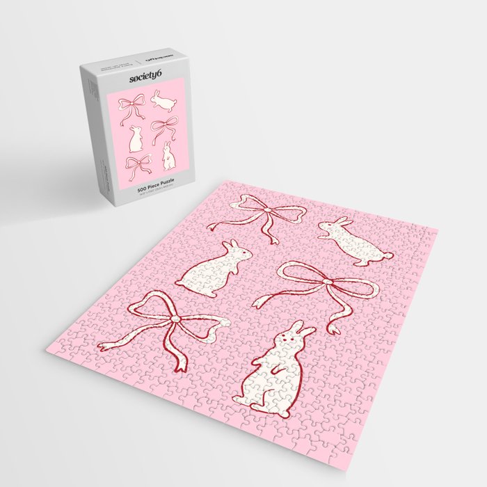 Ribbon Bows and Bunnies in Red, Pink and White Jigsaw Puzzle Gallery Image 2