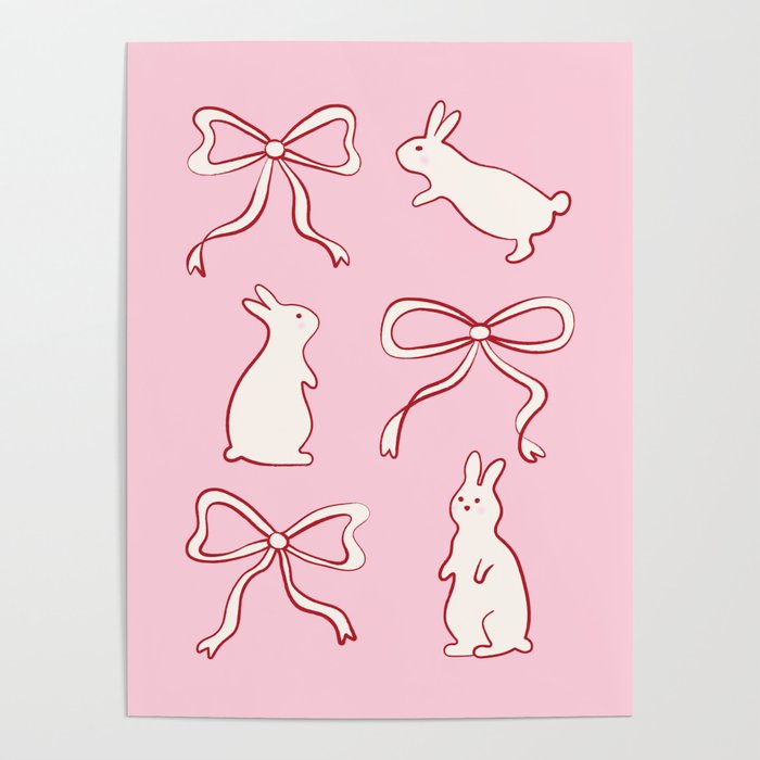 Ribbon Bows and Bunnies in Red, Pink and White Poster Gallery Image 4