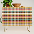 Retro Midcentury Modern Plaid Pattern Teal Brown Coral Gold Beige Credenza Gallery Image 1