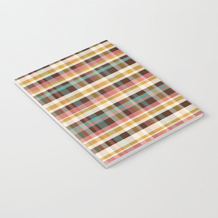 Retro Midcentury Modern Plaid Pattern Teal Brown Coral Gold Beige Notebook Gallery Image 3