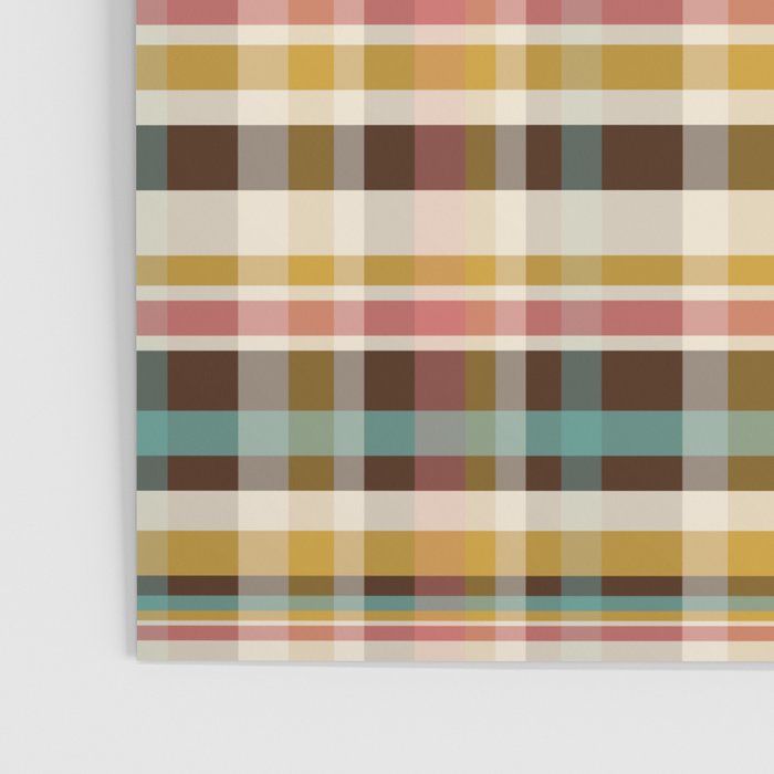Retro Midcentury Modern Plaid Pattern Teal Brown Coral Gold Beige Poster Gallery Image 3