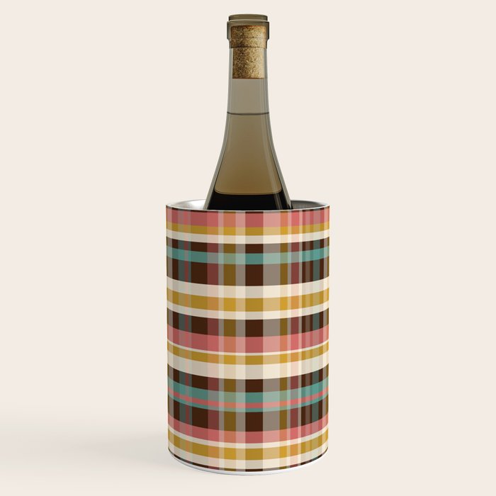 Retro Midcentury Modern Plaid Pattern Teal Brown Coral Gold Beige Wine Chiller Gallery Image 3