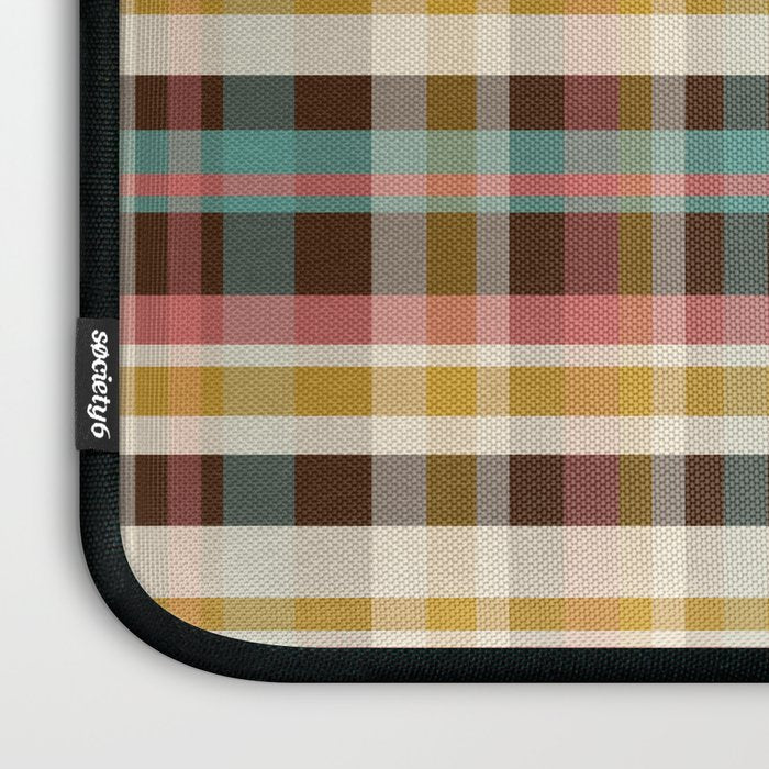 Retro Midcentury Modern Plaid Pattern Teal Brown Coral Gold Beige Laptop Sleeve Gallery Image 3