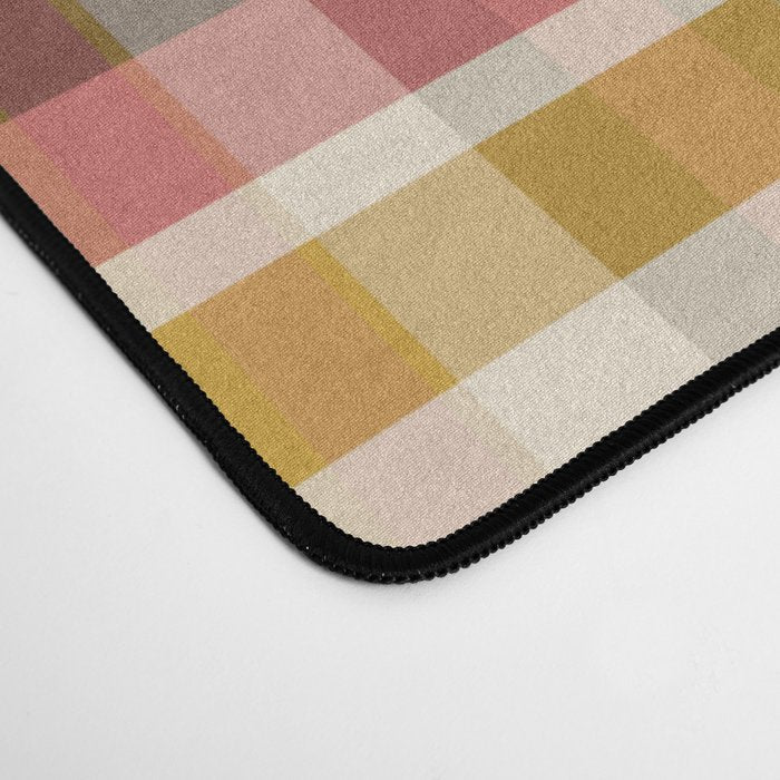 Retro Midcentury Modern Plaid Pattern Teal Brown Coral Gold Beige Desk Mat Gallery Image 4