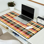 Retro Midcentury Modern Plaid Pattern Teal Brown Coral Gold Beige Desk Mat Gallery Image 2