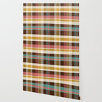 Retro Midcentury Modern Plaid Pattern Teal Brown Coral Gold Beige Wallpaper Gallery Image 2