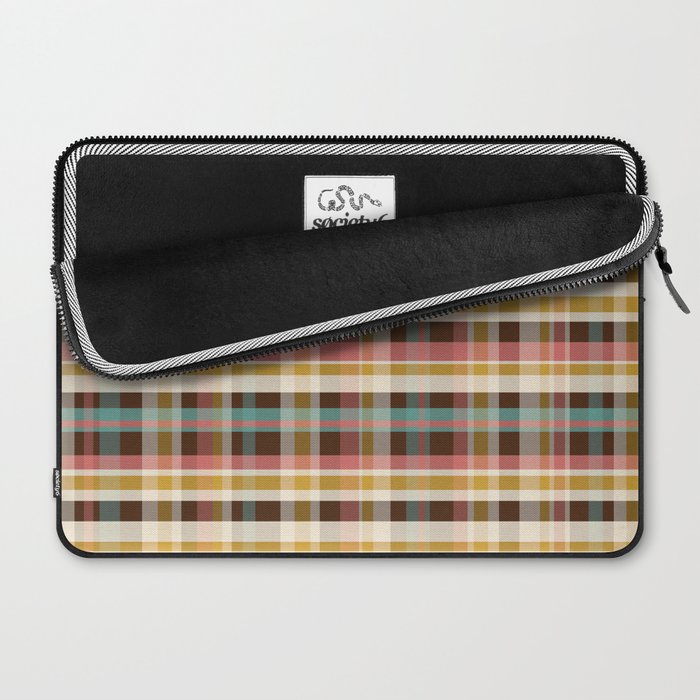 Retro Midcentury Modern Plaid Pattern Teal Brown Coral Gold Beige Laptop Sleeve Gallery Image 2