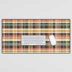 Retro Midcentury Modern Plaid Pattern Teal Brown Coral Gold Beige Desk Mat Gallery Image 1