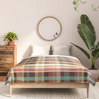 Retro Midcentury Modern Plaid Pattern Teal Brown Coral Gold Beige Comforter Gallery Image 3