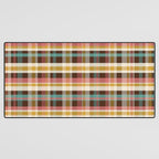 Retro Midcentury Modern Plaid Pattern Teal Brown Coral Gold Beige Desk Mat Gallery Image 3
