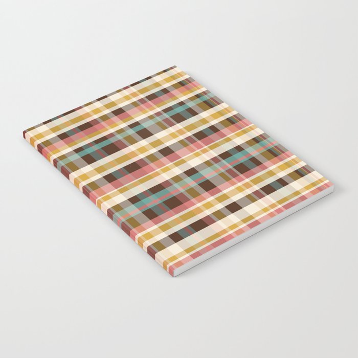 Retro Midcentury Modern Plaid Pattern Teal Brown Coral Gold Beige Notebook Gallery Image 2