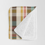 Retro Midcentury Modern Plaid Pattern Teal Brown Coral Gold Beige Throw Blanket Gallery Image 3