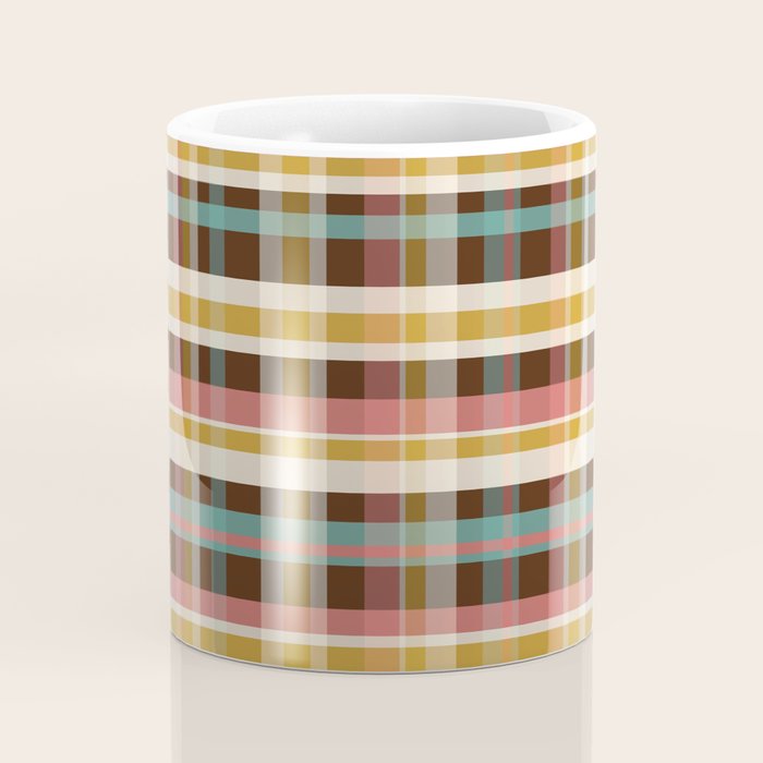 Retro Midcentury Modern Plaid Pattern Teal Brown Coral Gold Beige Coffee Mug Gallery Image 4
