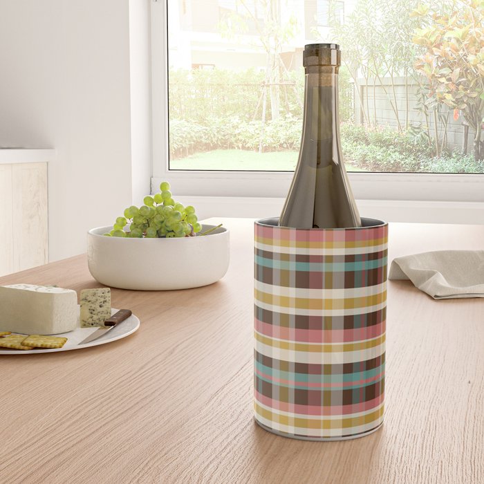 Retro Midcentury Modern Plaid Pattern Teal Brown Coral Gold Beige Wine Chiller Gallery Image 4