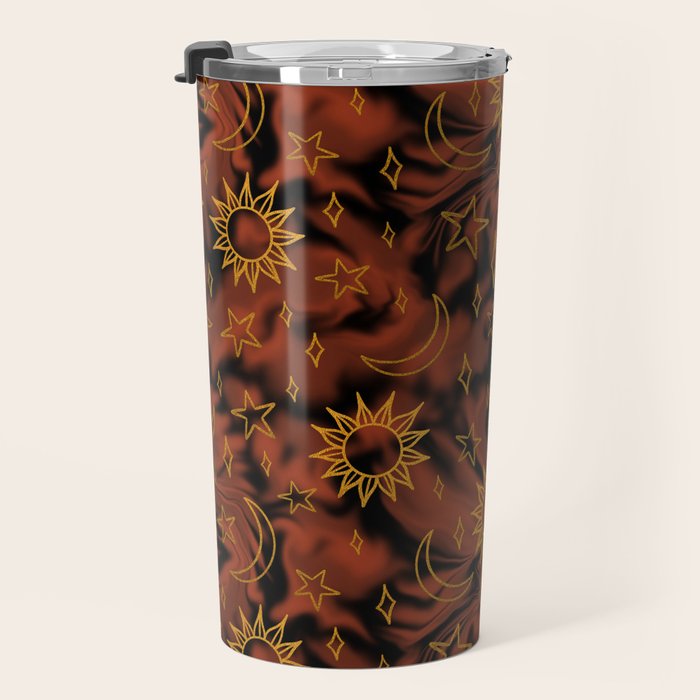 Tie Dye Moon and Star Print in Orange Travel Mug Gallery Image 3